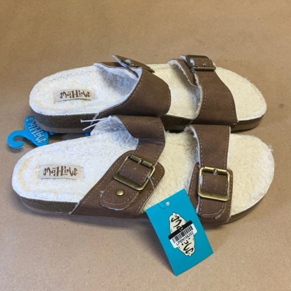 NWT Comfy Sherpa Footbed Slides Sandals-7 - Picture 2 of 4